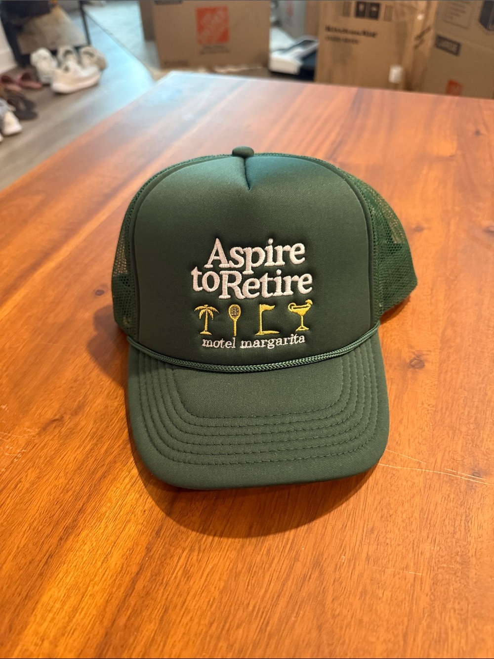 Aspire Green Mesh Trucker Hat with White & Yellow Embroidery